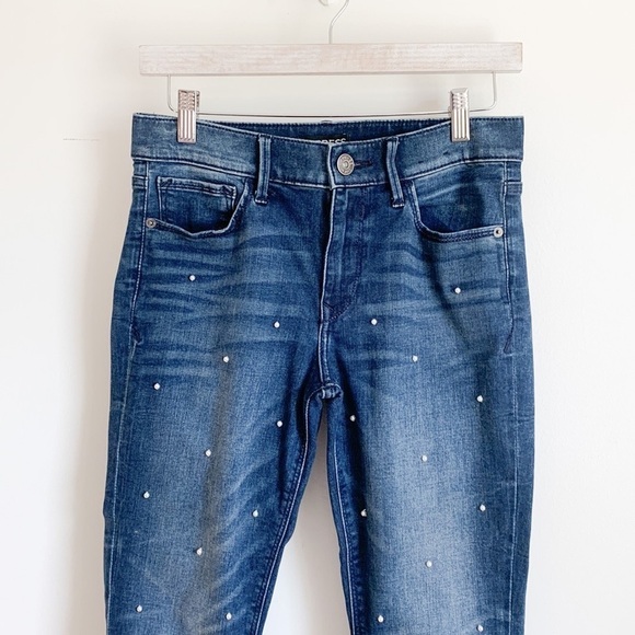 Express Pearl Embellished Blue Denim Mid Rise Ankle Legging 4 - Picture 2 of 11